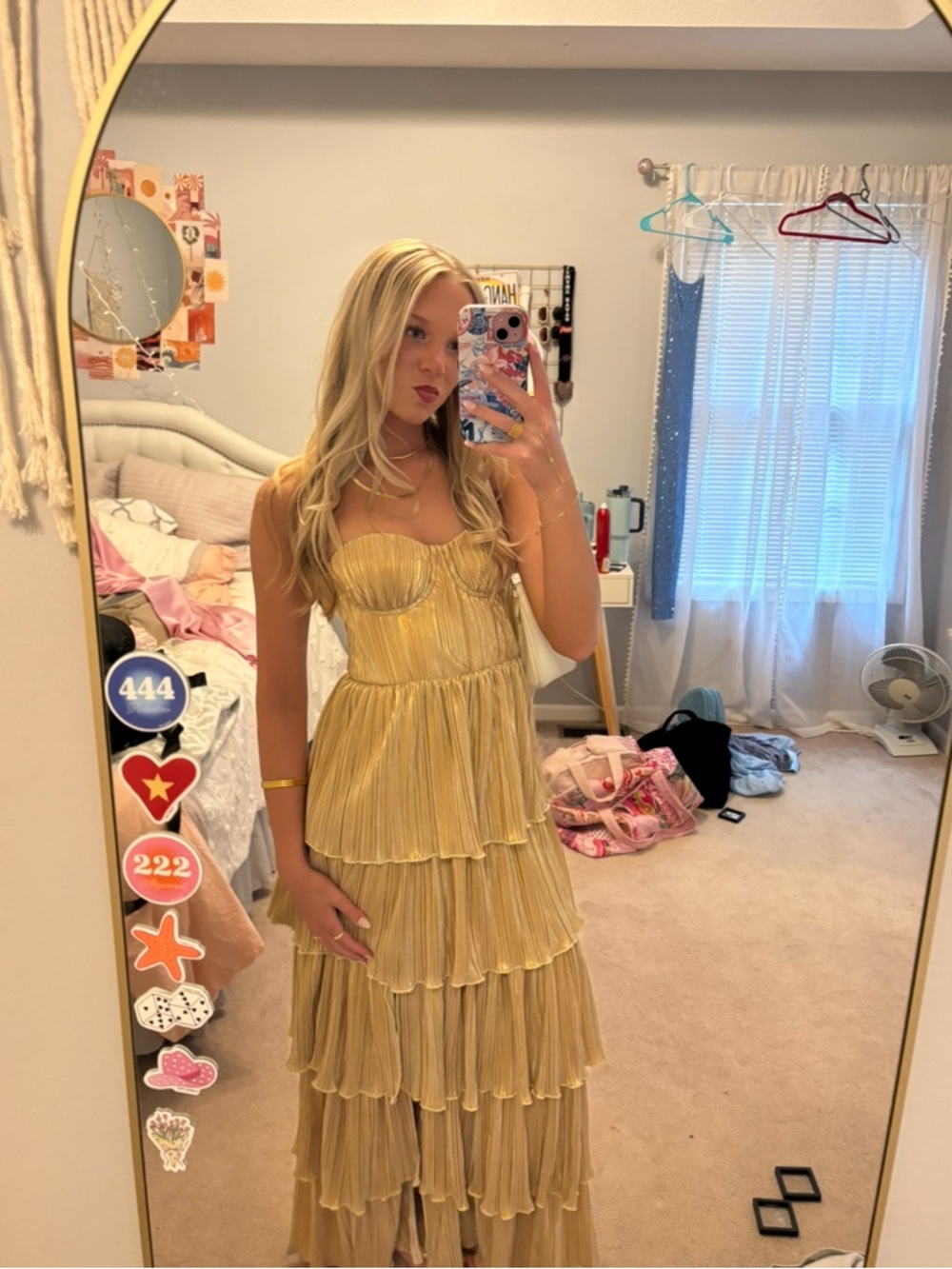 Lovers + Friends Gold Tiered Ruffle Maxi Dress